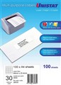 Unistat 38935 Laser Inkjet Copier Labels 64 x 254mm 30 Per Sheet Box 100