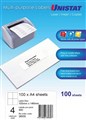 Unistat 38930 Laser Inkjet Copier Labels 105 x 148mm 4 Per Sheet Box 100