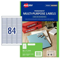 Avery 959018 L7656 Permanent MultiPurpose Labels Laser Inkjet 46 x 111mm 84 Per Sheet Pack 25
