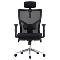 Centro High Mesh Back Clerical Chair with Height Adjustable Arms  Back with 3 Lever Headrest  Chrome Base Black Fabric